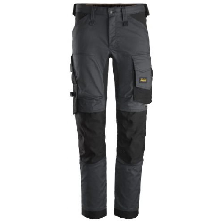 6341 Pantalones largos de trabajo elásticos AllroundWork Slim Fit color gris acero/ negro Snickers