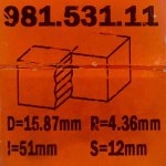 Fresa para uniones HW S:12 D:15.87X51X89 R:4.36 981.531.11 CMT